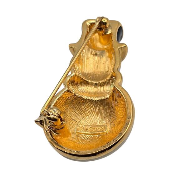 Monet Snowman Brooch Pin Gold Tone Enamel Scarf Blue Eyes Holiday Jewelry Gift - Picture 3 of 11